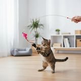 Mey İthalat 90 cm Balık Figürlü, Esnek Telli Tüylü Kedi Oltası - Çok Renkli