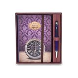 Mey İthalat A6 Çizgili Not Defteri ve Tükenmez Kalem Seti, Dikey Sert Kapaklı, Lastikli Retro Clock - Çok Renkli - Standart - Otomatik