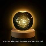 Mey İthalat® Ahşap Standlı Led Kristal Küre Lazer İşlemeli Dekoratif Obje