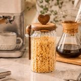 Mey İthalat Akasya Kapaklı Cam Kavanoz 760 ml Kaşıklı | Hava Geçirmez Baharatlık Çay Kahve Şeker Saklama Kabı