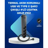 Mey İthalat® Akıllı Akım Dengelemeli 4’Lü Çoklu Priz Type-C Ve Usb Çıkışlı