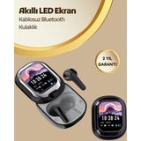 Mey Ithalat® Akıllı Ekranlı Bluetooth 5.4 Kablosuz Kulaklık – Dokunmatik ve Şarj Kutulu - Gri - Siyah - Belirtilmemiş