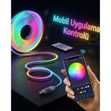 Mey Ithalat® Akıllı Rgb LED Neon Şerit Işık 3m USB Bağlantılı Uzaktan Kumanda ve Mobil Uygulama Kontrolü