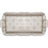 Mey İthalat Alisveristime Osmanlı Motifli Küçük Metal Servis Tepsisi – Dekoratif Sunum Tepsisi, 36 x 18 Cm, 306 G (Gümüş Grisi)
