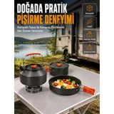 Mey İthalat® Alüminyum Kamp Pişirme Seti Katlanabilir Kulplu Çaydanlık Tencere Tava Outdoor Yemek Seti