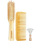 Mey İthalat Amerwash Plus Bambu Dolaşık Açıcı Saç Fırçası ve Geniş Diş Tarak Seti - Saç Uzamasını Destekler, Kadınlar, Erkekler, Kalın, Ince, Kıvırcık, Kuru Saçlar Için - Temizleyici Dahil