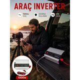 Mey İthalat® Araç Aküsünden Güvenli Elektrik Sağlayan 1000 Watt İnverter