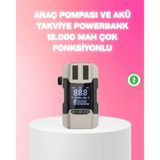 Mey İthalat® Araç Hava Pompası Ve Akü Takviye Powerbank 12.000 Mah Çok Fonksiyonlu