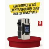 Mey İthalat® Araç Lastik Şişirme Pompası Ve Akü Takviye Powerbank Bir Arada