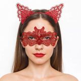 Mey İthalat® Ateş Kırmızısı Dantel Taç Ve Maske Seti 10 No - Maskeli Balo &Amp; Özel Gün Seti