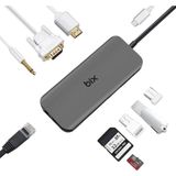 Mey İthalat Bix BX11HB Type-C To HDMI VGA Ethernet 3.5 mm Jack USB 3.0 Pd Kart Okuyucu Dönüştürücü Adaptör