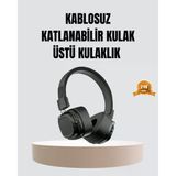 Mey İthalat® Bluetooth Kablosuz Kulak Üstü Kulaklık Katlanabilir Konforlu Ve Şık Tasarımlı