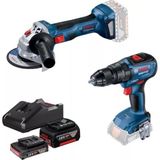 Mey İthalat Bosch Gws 180-LI Akülü Taşlama Makinesi + Gsb 18V-50 Akülü Darbeli Delme Vidalama Makinesi (18 Volt, 1 x 2,0 Ah Akü, 1 x 4,0 Ah Akü, Şarj Cihazı, Karton Kutuda)