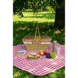 Mey İthalat Buffer 2 Kapaklı Dikdörtgen Hasır Görünümlü Piknik Sepeti, Plastik Rattan, Doğal Renk, Dantel ve Ekose Detaylı, 38.5X26X18 cm