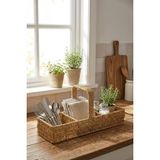 Mey İthalat Buffer 3 Bölmeli Hasır Sepet Organizer Saplı, Mutfak Banyo Ofis Çok Amaçlı Düzenleyici, Plastik Rattan Kaşıklık Sepeti, 40X13X17 cm