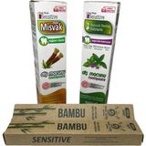 Mey İthalat Bybars Diş Bakım Seti Sensıtıve Diş Macunu Misvak Ağacı Özlü, Aloe Vera ve Propolis Ekstraktlı - Sensıtıve Natural Herbal Diş Macunu Yeşilçay, Ekinezya, Nane Ekstraktlı - 2 Adet Bambu Diş Fırçası