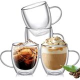 Mey İthalat Çift Katmanlı Cam Kupa Bardak 250 ml Lüx Çift Cidarlı Kupa - Termos Bardak - Iki Duvarlı Yapısı ile Uzun Süre Sıcak-Soğuk Tutma Özelliği, Kulplu Kahve Espresso Bardağı Brosilikat Double Layer Cup