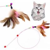 Mey İthalat Çıngıraklı Renkli Boncuklu ve Tüylü Kedi Oyun Oltası, 90 Cm, Uzun ve Esnek Sap - Çok Renkli