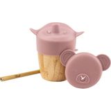 Mey İthalat Citron Citron 2'si 1 Arada Kapaklı ve Pipetli Organik Bambu Alıştırma Bardağı - Pink 1073643