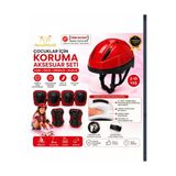 Mey İthalat® Çocuk Kaskı Ve Dizlik, Dirseklik Eldiven Set Kirmiz/Kirmizisiyah