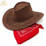 Mey İthalat® Çocuk Kovboy Şapka Kahverengi &Amp; Kırmızı Bandana Seti