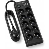 Mey İthalat Çoklu Priz 10’lu Grup Priz Usb’li (3x Usb-A, 1x Usb-C), 3680W 16A, 2 Metre Kablo, Topraklı Uzatma Kablosu, Ev Ofis Gaming Için