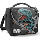 Mey İthalat Coral High Erkek Okul Okul Beslenme Çantası - Siyah Gri Dinazor - Termal Astarlı