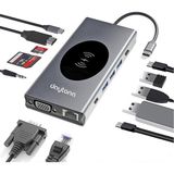 Mey İthalat Daytona W13 Macbook Uyumlu Type C To 4K HDMI - 2*usb3.0-3*usb2.0 VGA Sd/tf Audıo Lan Wireless Şarj 13IN1 Hub Çevirici