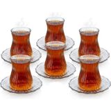 Mey İthalat Deconox 12 Parça Çay Seti - 6 Adet Fitil Desenli Cam Çay Bardağı ve 6 Adet Cam Çay Tabağı - Isıya Dayanıklı Çay Takımı