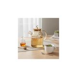 Mey İthalat Deconox 1600 ml Kristal Desenli Isıya Dayanıklı Cam Demlik - Ahşap Kapaklı, Gold Detaylı Büyük Boy Borosilikat Çaydanlık