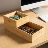 Mey İthalat Deconox 2'li Çok Amaçlı Bambu Organizer Set - Büyük ve Küçük Boy Banyo, Mutfak ve Ofis Düzenleyici Kutu - Ahşap Dekoratif Saklama Seti (33X16X12 cm & 15X15X6 Cm)