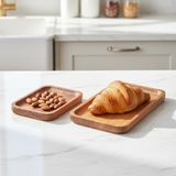 Mey İthalat Deconox 2'li Doğal Akasya Ahşap Dikdörtgen Servis Tabağı ve Çerezlik Seti – 12X9 cm ve 20X11 cm Kahve Yanı Sunumluk, Sushi ve Meze Tepsisi (Ikili Takım)