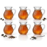 Mey İthalat Deconox 6'lı Kulplu Borosilikat Fitil Desenli Cam Çay Bardağı Seti - Şeffaf ve Isıya Dayanıklı Şık Çay Takımı 180ML