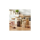 Mey İthalat Deconox 6'lı Set 425 ml Bambu Kapaklı Kare Cam Kavanoz - 6X12 cm Vakumlu Uzun Boy Şeffaf Erzak Kabı Kahve Çay Baharatlık ve Mutfak Düzenleyici Organizer Saklama Kutusu