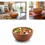 Mey İthalat Deconox Akasya Ağacı Yuvarlak Ahşap Kase | Doğal Salata, Çorba ve Kahvaltılık Servis Kasesi | Orta Boy (14X6 Cm)
