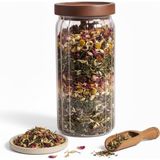 Mey İthalat Deconox Akasya Kapaklı Çizgili Cam Kavanoz (1000ML /1 Litre) | Hava Geçirmez, Modern Fitilli Tasarım Gıda Saklama Kabı | Kahve, Çay, Kuruyemiş ve Bakliyat Kavanozu (9X20CM)