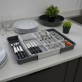 Mey İthalat Deconox Çekmece Içi Sürgülü Çatal Kaşık ve Bıçaklık Organizeri - Genişleyebilir Modüler Mutfak Düzenleyici (Açık 55 Cm, Kapalı 34 Cm) - Açık Gri ve Antrasit Renk