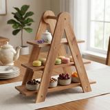 Mey İthalat Deconox Doğal Akasya Ahşap 3 Katlı Sunum Standı - 37X12.3X37.5 cm Çok Amaçlı Katlı Servis Tepsisi, Kurabiyelik ve Peynir Sunumluğu