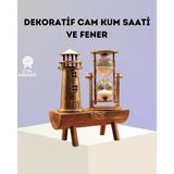 Mey İthalat® Dekoratif Ahşap Kum Saati Ve Deniz Feneri Figürlü Masa Süsü – Şık Ve Fonksiyonel Tasarım