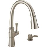 Mey İthalat Delta Faucet Spargo Fırçalanmış Nikel Mutfak Bataryası, Aşağı Çekmeli Püskürtücülü Mutfak Bataryaları, Mutfak Lavabo Bataryası, Mutfak Lavabo Bataryası, Sabunluk, Spotshield Paslanmaz 19964Z-SPSD-DST
