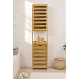 Mey İthalat Digithome Bambu Kirli Sepetli 1 Raflı Kapaklı Banyo Dolabı Banyo Düzenleyici Çamaşır Sepeti Organizer DB-0010
