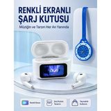 Mey İthalat® Dokunmatik Kablosuz Kulaklık + Mavi Askılı Analog Charm Saat İkili Set