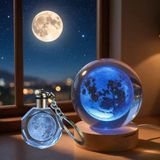Mey İthalat® Dolunay Tasarımlı Işıklı Cam Küre - Kristal Anahtarlık Seti - Renk Değiştiren Gece Lambası