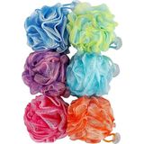 Mey İthalat Duş Için Banyo Süngerleri 6'lı Paket 50 Gram 13 cm - Duş Puf Luffa Süngerleri - Peeling Vücut Fırçaları - Duş Kabarık Topları, Vantuzlu Çok Renkli Duş Scrunchies