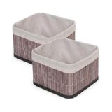 Mey İthalat Düzenleyici; Bambu Çok Amaçlı Saklama Kutusu Kare Organizer, Dekoratif Bambu Düzenleyici Gri (20X20X13 Cm) (2 Adet) - Çok Renkli