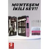 Mey İthalat® Elektrikli Manikür Pedikür Seti İkili Set 12 Parça Tırnak Bakımı Törpü Protez Çıkarma