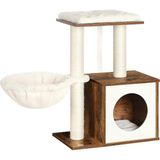 Mey İthalat Feandrea Woodywonders Kediler Için Küçük Kedi Ağacı, Iç Mekan Kediler Için Modern Kedi Kulesi, Tırmalama Direkli Kedi Evi, Çıkarılabilir Yıkanabilir Yastıklar, Rustik Kahverengi UPCT122X01