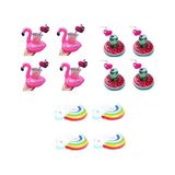 Mey İthalat Flamingo, Gökkuşağı ve Karpuz Şişme Havuz Deniz Bardak Tutucu Float, 12'li Set