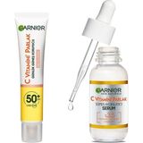 Mey İthalat Garnier C Vitamini Parlak Günlük Uv Korumalı Güneş Yüz Kremi SPF50 Işıltılı Doku 40ML & C Vitamini Parlak Süper Aydınlatıcı Serum (30 Ml) Cilt Bakım Seti