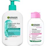 Mey İthalat Garnier Hyaluronik Aloe Nemlendiren ve Yatıştıran Temizleyici 250 ml & Micellar Kusursuz Makyaj Temizleme Suyu (100 Ml) Cilt Bakım Seti